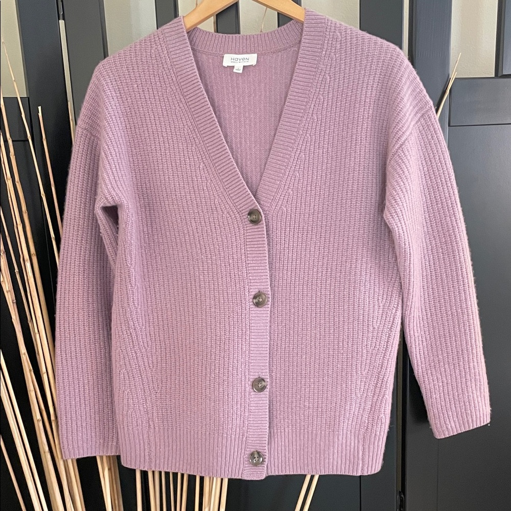 Elegant Cashmere Lavender Button-Up Cardigan